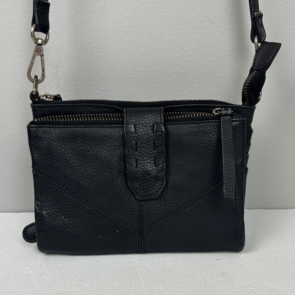 Lucky Brand Black Pebbled Leather Foldover Crossbody Bag